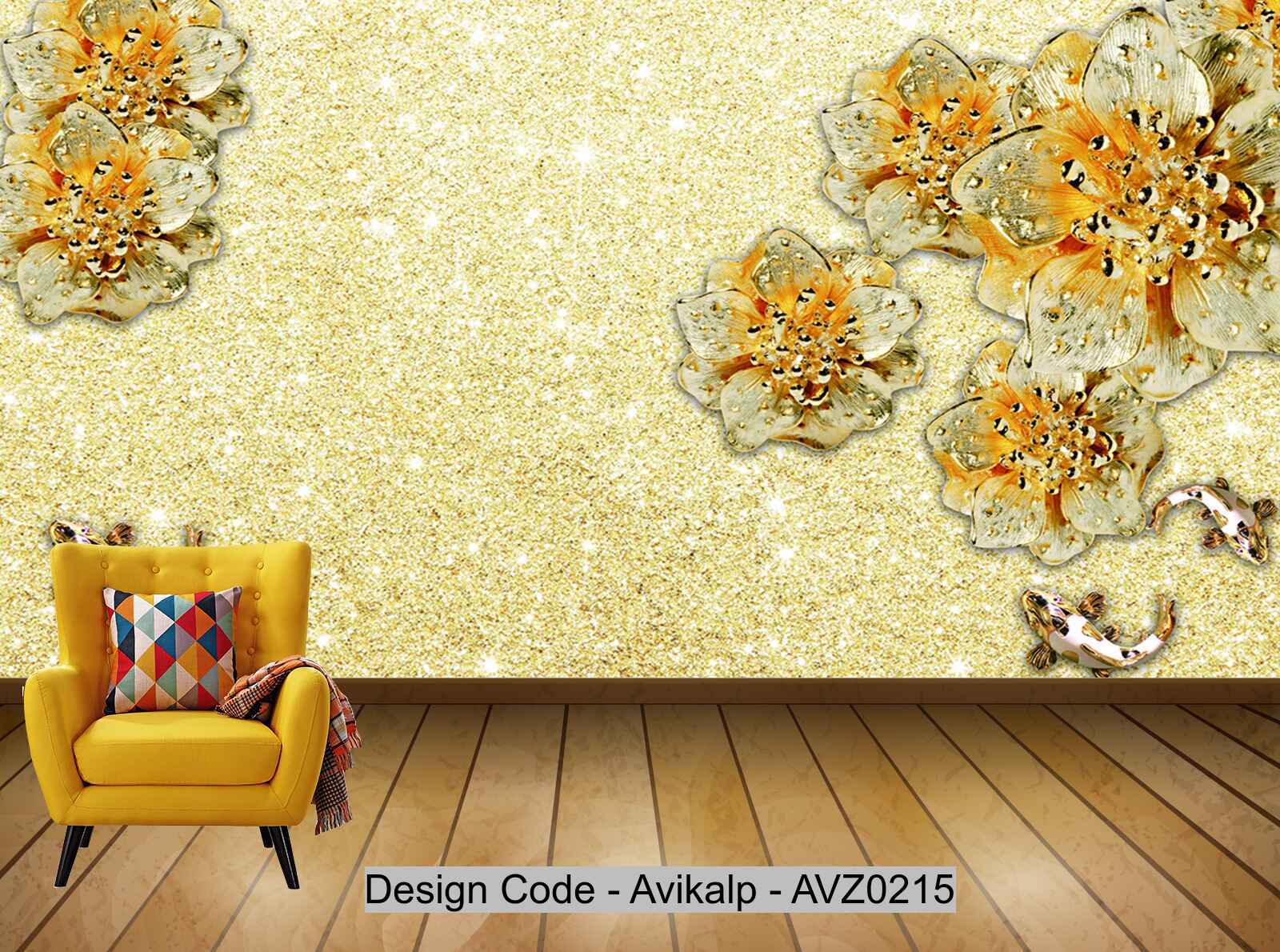 Avikalp Exclusive AVZ0215 Luxury 3D Gold Flower Jewelry Tv Background Wall HD 3D Wallpaper Avikalp Exclusive AVZ0215 Luxury 3D Gold Flower Jewelry Tv Background Wall HD 3D Wallpaper