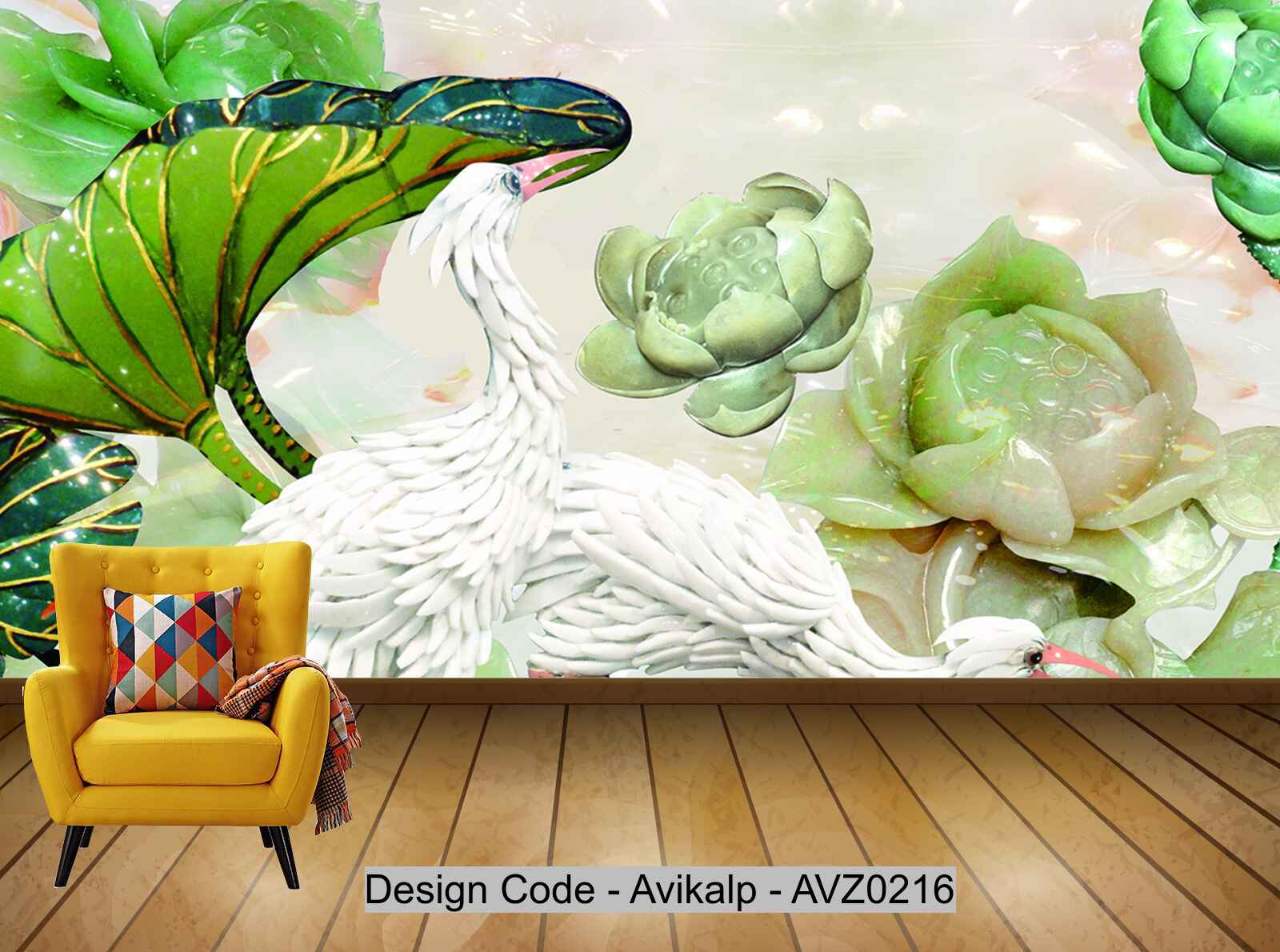 Avikalp Exclusive AVZ0216 Embossed Crane Lotus Tv Background Decorative Painting HD 3D Wallpaper Avikalp Exclusive AVZ0216 Embossed Crane Lotus Tv Background Decorative Painting HD 3D Wallpaper