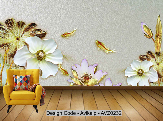 Avikalp Exclusive AVZ0232 Chinese Style Flower Embossed Tv Background Wall HD 3D Wallpaper
