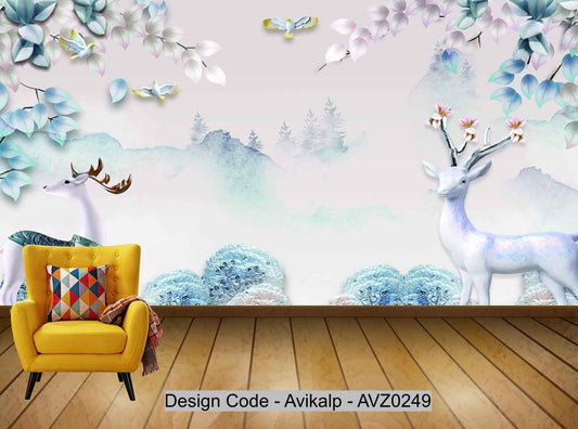 Avikalp Exclusive AVZ0249 Beautiful 3D Elk Tv Background Wall HD 3D Wallpaper