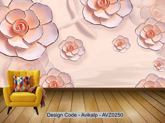 Avikalp Exclusive AVZ0250 Embossed Three Dimensional Modern Minimalist Floral Background Wall Tv Wall HD 3D Wallpaper
