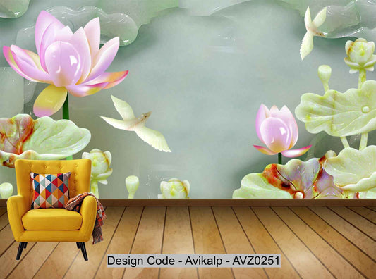Avikalp Exclusive AVZ0251 3D Embossed Lotus Home And Rich Tv Background HD 3D Wallpaper