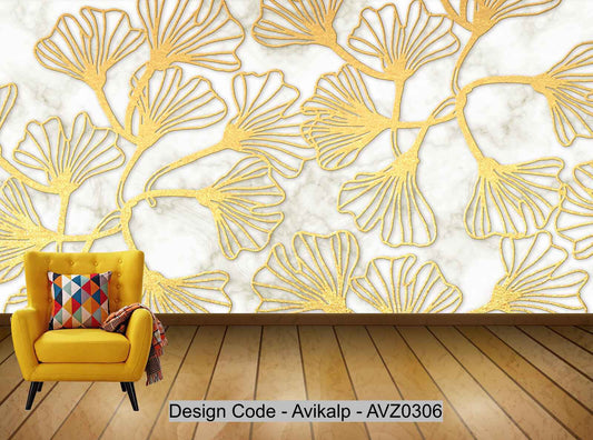 Avikalp Exclusive AVZ0306 Marble Golden Pattern Tv Background Wall HD 3D Wallpaper