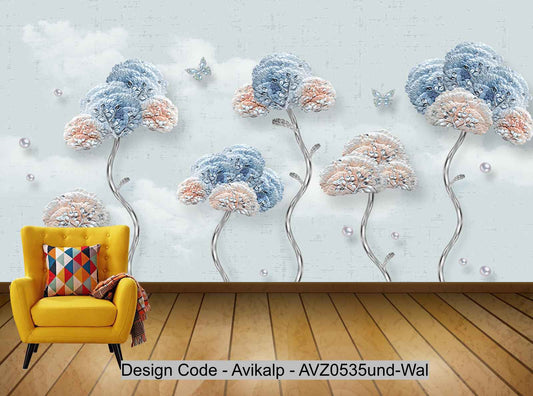 Avikalp Exclusive AVZ0535 Modern Minimalist Fashion Embossed Flower Branch Three Dimensional Butterfly Jewelry Background Wal HD 3D Wallpaper
