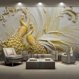 Avikalp Exclusive AWZ0099 Stereoscopic Embossed Style Golden Peacock  HD 3D Wallpaper Avikalp Exclusive AWZ0099 Stereoscopic Embossed Style Golden Peacock  HD 3D Wallpaper