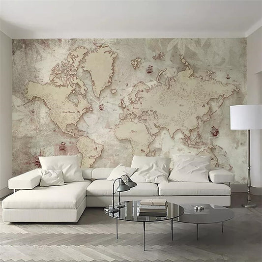 Avikalp Exclusive AWZ0283 3d Wallpaper Mural Vintage Style Old American Nordic World Map Tv Background HD 3D Wallpaper