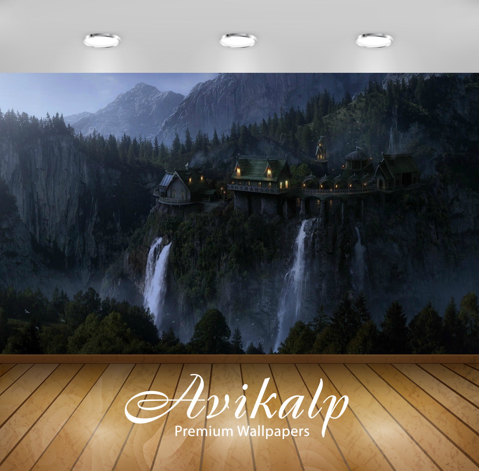 Avikalp Exclusive Scenery Mountains Water Fall Night AWI1192 HD Wallpapers for Living room, Hall, Ki Avikalp Exclusive Scenery Mountains Water Fall Night AWI1192 HD Wallpapers for Living room, Hall, Ki