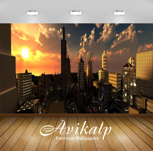 Avikalp Exclusive Awi1765 Minecraft Skyline City View Full HD Wallpapers for Living room, Hall, Kids