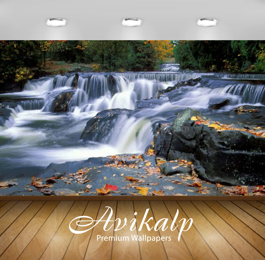 Avikalp Exclusive Awi2049 Cascading Waterfall Autumn Upper Peninsula Michigan United States Full HD