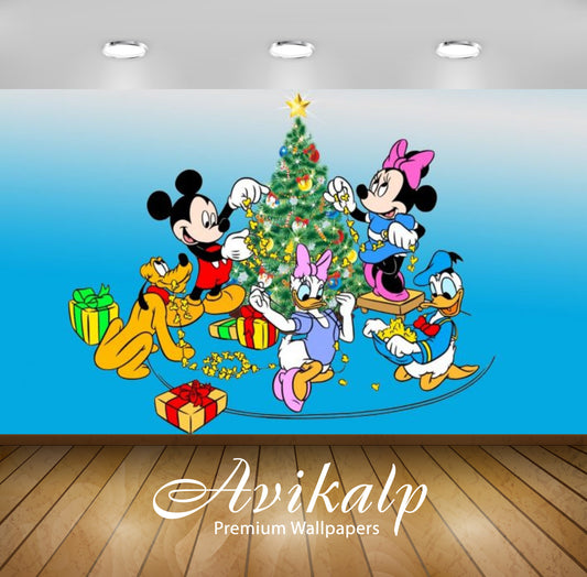 Avikalp Exclusive Awi2093 Mickey And Minnie Mouse Donald Duck And Pluto Decorating The Christmas Tre