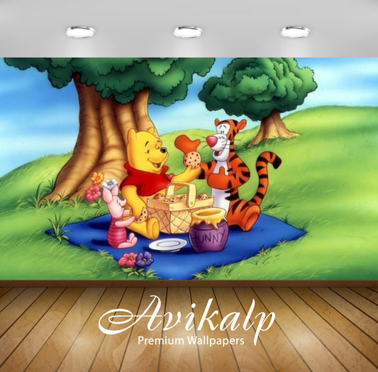 Avikalp Exclusive Awi2344 Winnie the Pooh Tigger and Piglet Picnic honey pot basket with pastries Fu