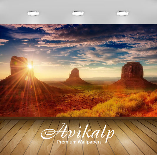 Avikalp Exclusive Awi2364 American Sunset Sun Rays Desert Area Oljato Monument Valley Beautiful Scen