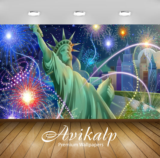 Avikalp Exclusive Awi3052 Statue Of Liberty July 4 Independence Day Celebration Fireworks New York U