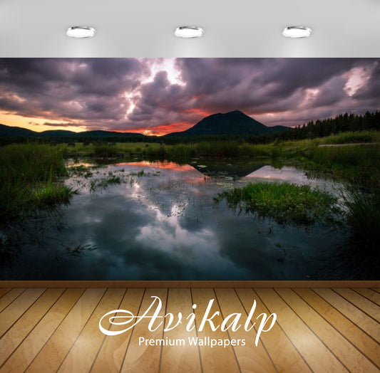 Avikalp Exclusive Awi3111 Sunset Sky With Dark Black Clouds Behind The Most Famous Volcano Of Auverg