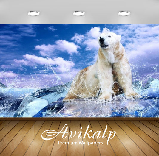 Avikalp Exclusive Awi3208 White Polar Bear Winter Ice Snow Water Droplets Inno Sky Clouds Full HD Wa