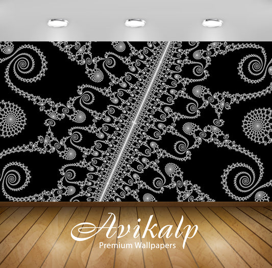 Avikalp Exclusive Awi3509 Black And White Fractal Spirals Abstract Full HD Wallpapers for Living roo