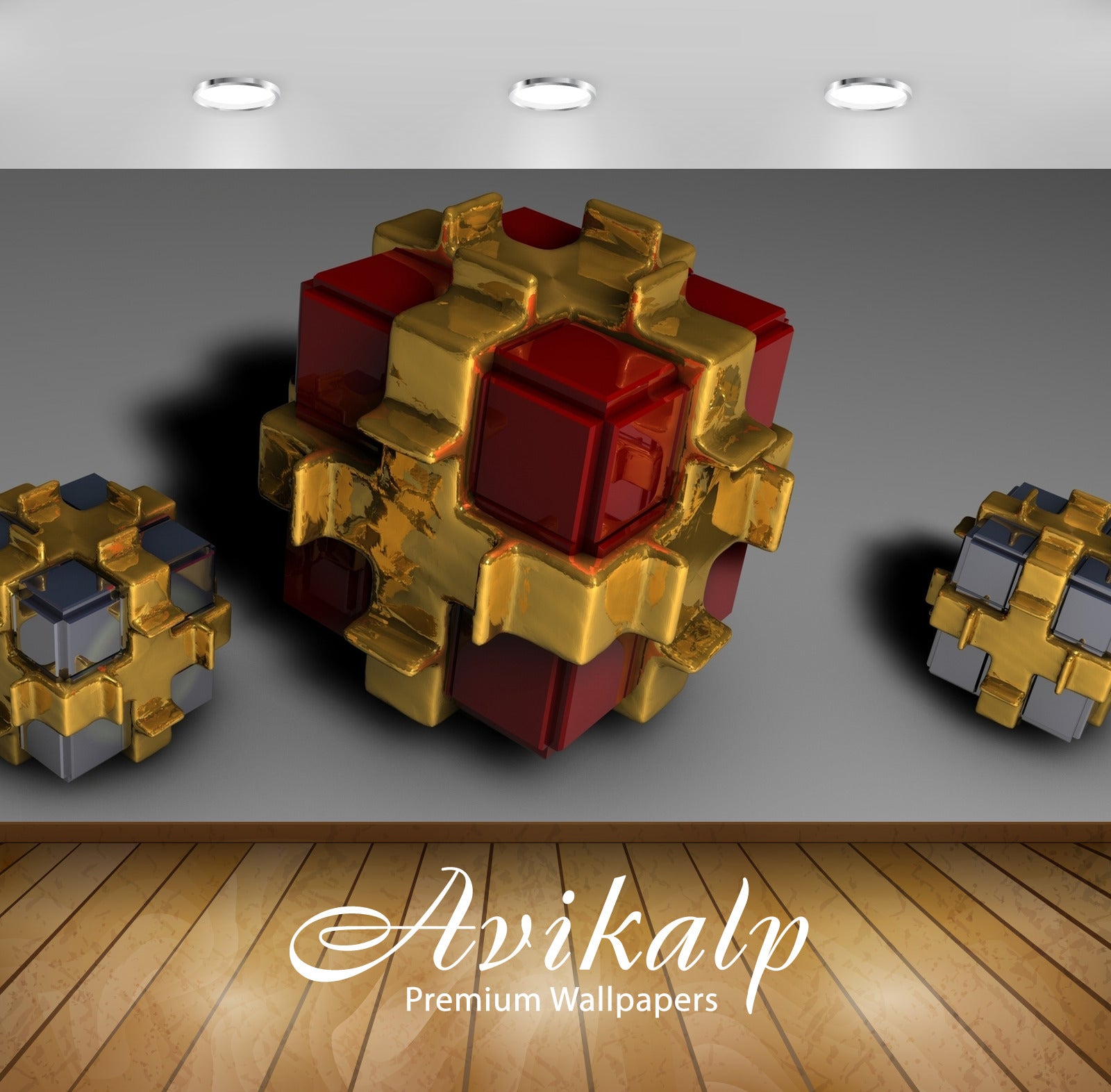 Avikalp Exclusive Awi3608 Cubes In Golden Wrap Full HD Wallpapers for Living room, Hall, Kids Room, Avikalp Exclusive Awi3608 Cubes In Golden Wrap Full HD Wallpapers for Living room, Hall, Kids Room,
