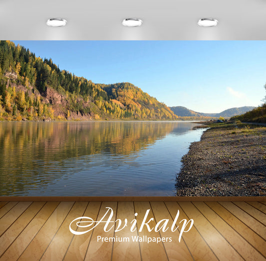 Avikalp Exclusive Awi5129 Autumn Forest By The Lake Nature Full HD Wallpapers for Living room, Hall,