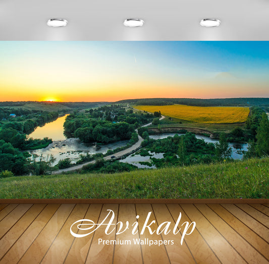 Avikalp Exclusive Awi5521 Golden Sunset Over The River Nature Full HD Wallpapers for Living room, Ha