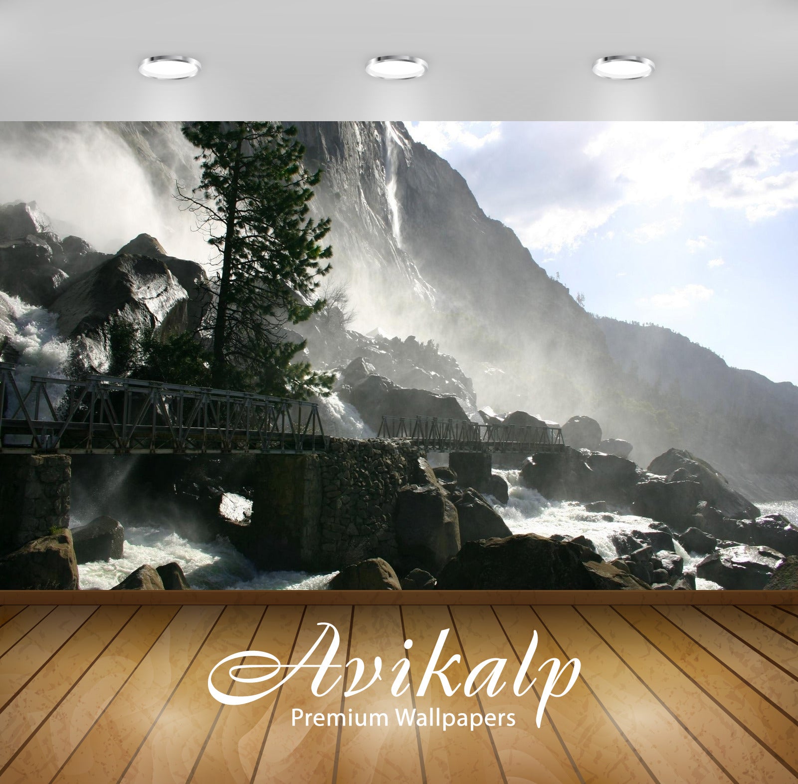 Avikalp Exclusive Awi5753 Metallic Bridge Over The Waterfall Nature Full HD Wallpapers for Living ro Avikalp Exclusive Awi5753 Metallic Bridge Over The Waterfall Nature Full HD Wallpapers for Living ro