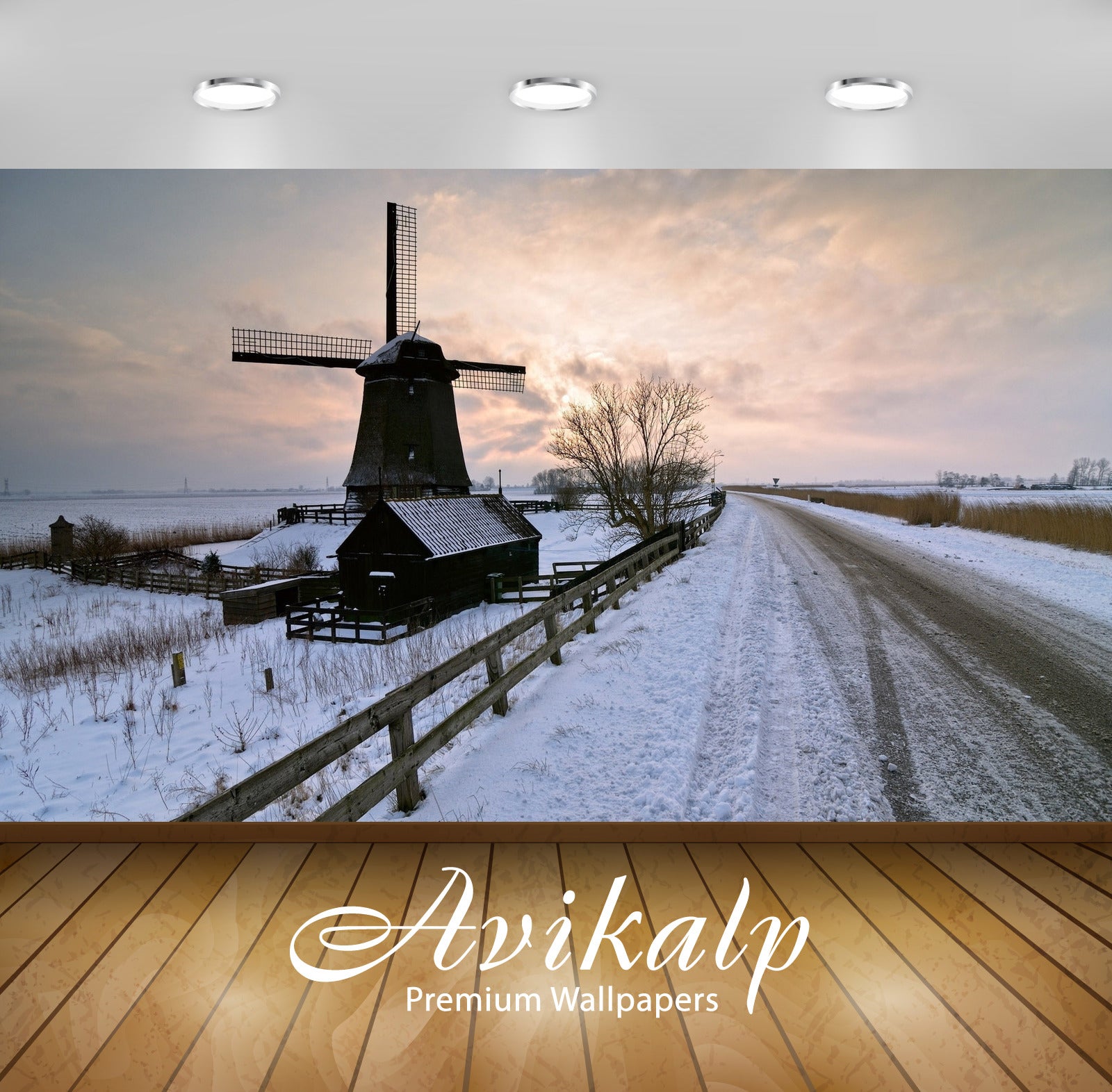 Avikalp Exclusive Awi5864 Old Windmill On A Snowy Field Nature Full HD Wallpapers for Living room, H Avikalp Exclusive Awi5864 Old Windmill On A Snowy Field Nature Full HD Wallpapers for Living room, H