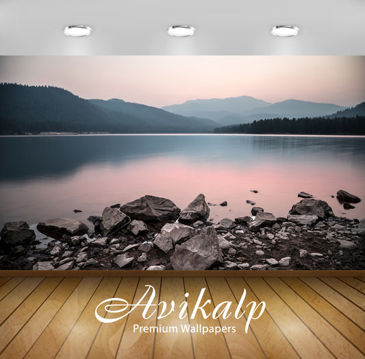 Avikalp Exclusive Awi6066 Rocky Lake Shore Nature Full HD Wallpapers for Living room, Hall, Kids Roo