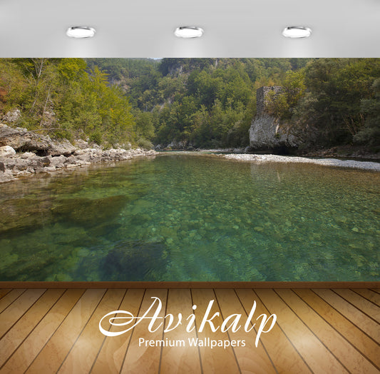 Avikalp Exclusive Awi6075 Rocky Mountain River Nature Full HD Wallpapers for Living room, Hall, Kids