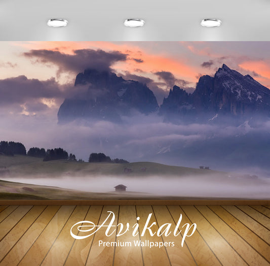 Avikalp Exclusive Awi6084 Rocky Mountains Hiding In The Fog Nature Full HD Wallpapers for Living roo