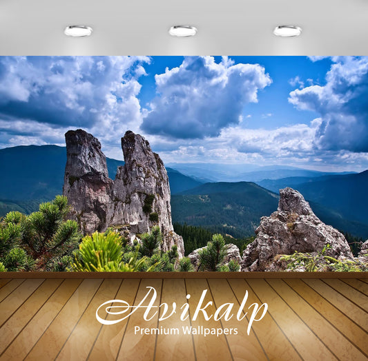Avikalp Exclusive Awi6101 Rocky Peaks Rising To The Clouds Nature Full HD Wallpapers for Living room