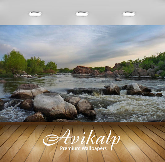 Avikalp Exclusive Awi6105 Rocky River Nature Full HD Wallpapers for Living room, Hall, Kids Room, Ki