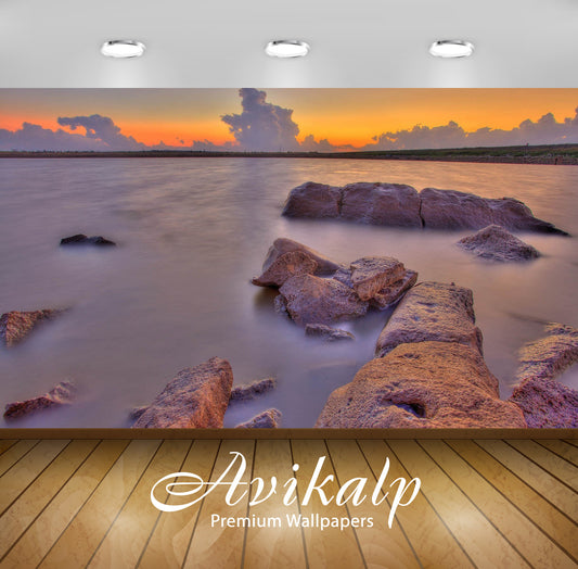Avikalp Exclusive Awi6148 Rusty Rocks In The Water Guarding The Beautiful Sunset Light Nature Full H