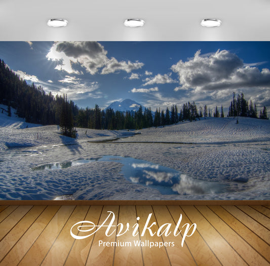 Avikalp Exclusive Awi6196 Sky Reflecting In The Melting Ice Nature Full HD Wallpapers for Living roo