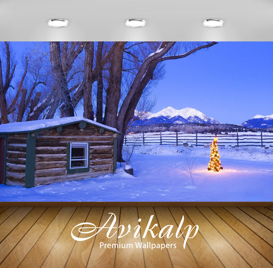 Avikalp Exclusive Awi6200 Small Bright Christmas Tree Near The Hut Nature Full HD Wallpapers for Liv