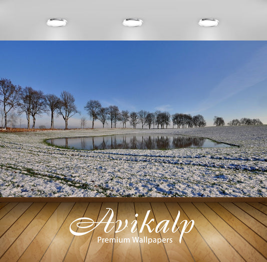 Avikalp Exclusive Awi6216 Small Lake Surrounded By Snow Nature Full HD Wallpapers for Living room, H
