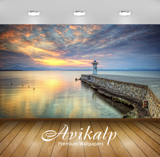 Avikalp Exclusive Awi6220 Small Old Lighthouse On A Stone Pier Nature Full HD Wallpapers for Living