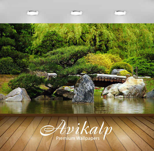 Avikalp Exclusive Awi6222 Small Pine Tree By The Wooden Bridge Nature Full HD Wallpapers for Living