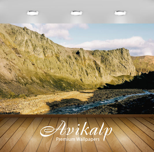 Avikalp Exclusive Awi6230 Small Stream At The Cliff Nature Full HD Wallpapers for Living room, Hall,