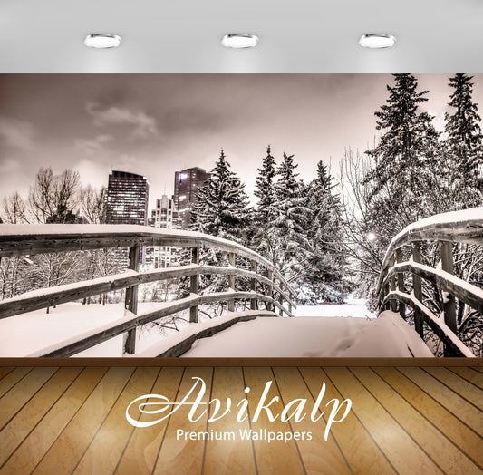 Avikalp Exclusive Awi6255 Snowy Bridge Nature Full HD Wallpapers for Living room, Hall, Kids Room, K