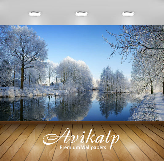 Avikalp Exclusive Awi6333 Snowy Trees Reflecting In The Mirror Of The Lake Nature Full HD Wallpapers