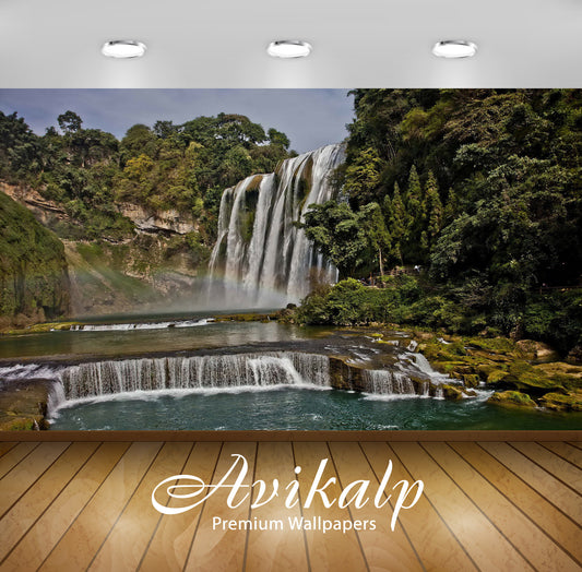 Avikalp Exclusive Awi6346 Stairway Waterfall Nature Full HD Wallpapers for Living room, Hall, Kids R