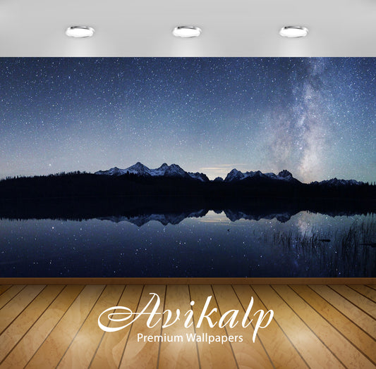 Avikalp Exclusive Awi6350 Starlit Sky Reflecting In The Lake Nature Full HD Wallpapers for Living ro
