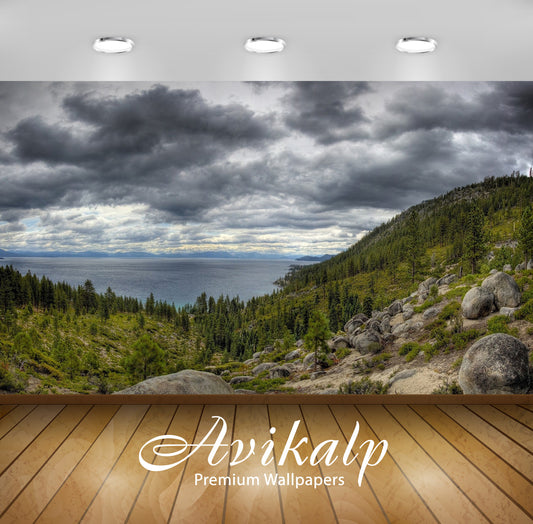 Avikalp Exclusive Awi6369 Storm Clouds Above The Lake Nature Full HD Wallpapers for Living room, Hal