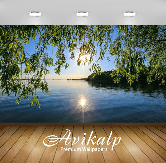Avikalp Exclusive Awi6400 Sun Light Reflecting In The Lake Nature Full HD Wallpapers for Living room