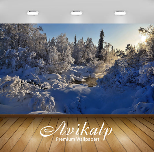 Avikalp Exclusive Awi6413 Sun Shining Above The Snowy Nature Nature Full HD Wallpapers for Living ro