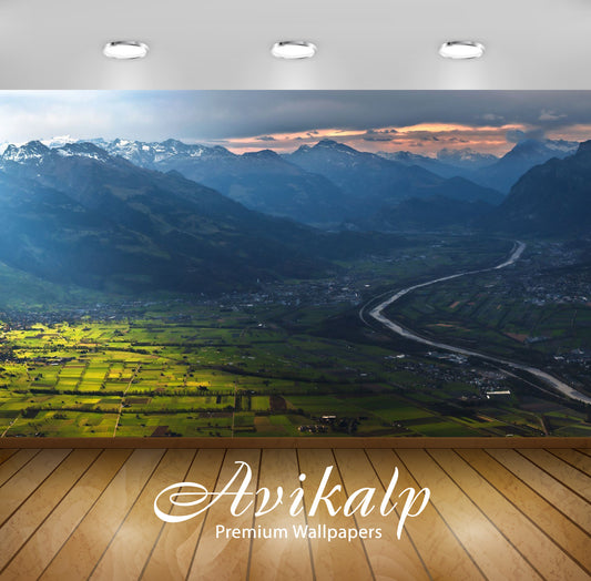 Avikalp Exclusive Awi6420 Sun Shining Upon The Valley Nature Full HD Wallpapers for Living room, Hal