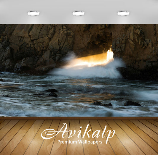 Avikalp Exclusive Awi6500 Sunset Light Reaching The Waves Near The Stone Arch Nature Full HD Wallpap