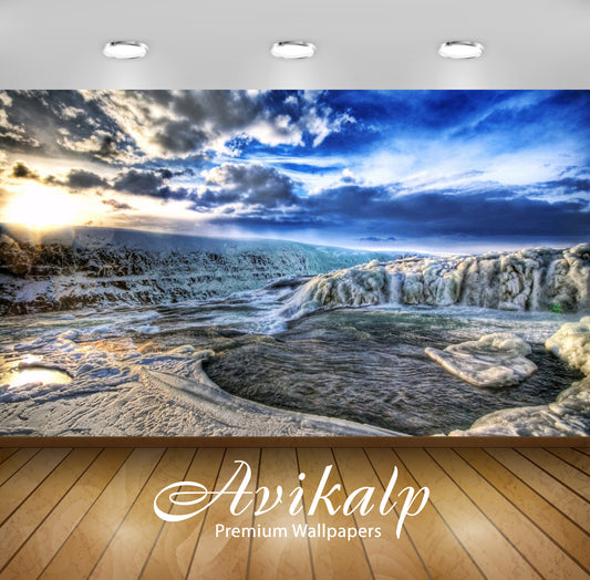 Avikalp Exclusive Awi6506 Sunset Light Shining Upon The Frozen Water Nature Full HD Wallpapers for L