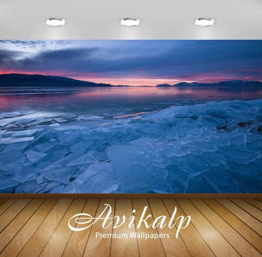 Avikalp Exclusive Awi6512 Sunset Over Frozen Lake Nature Full HD Wallpapers for Living room, Hall, K