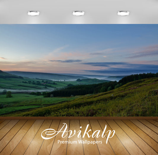 Avikalp Exclusive Awi6516 Sunset Over The Foggy Valley Nature Full HD Wallpapers for Living room, Ha