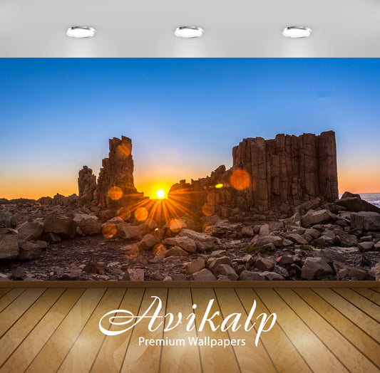 Avikalp Exclusive Awi6531 Sunset Through The Rocky Peaks Nature Full HD Wallpapers for Living room,